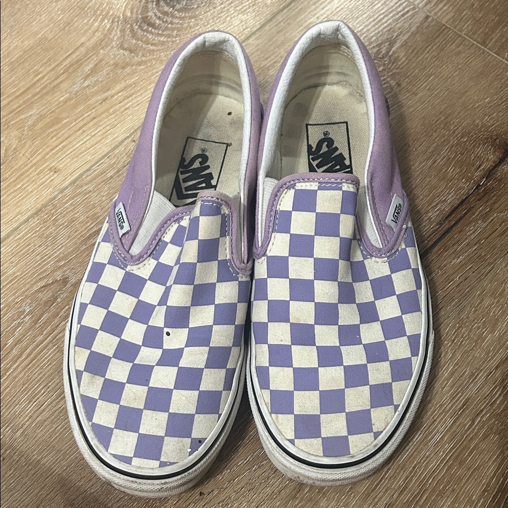 Vans Women's Slip-On Sneakers - Purple and White Checkerboard